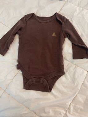 GAP Brown Long-Sleeve Baby Bodysuit with Small Gold Bear